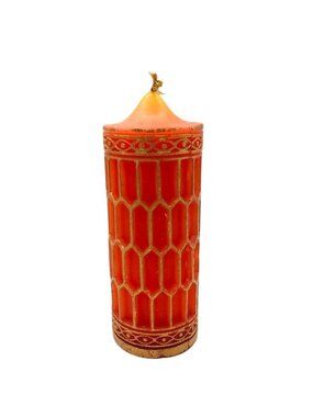 Radiant Originals Pillar Candle Gothic Cathedral Pane Red Gold Vintage MCM